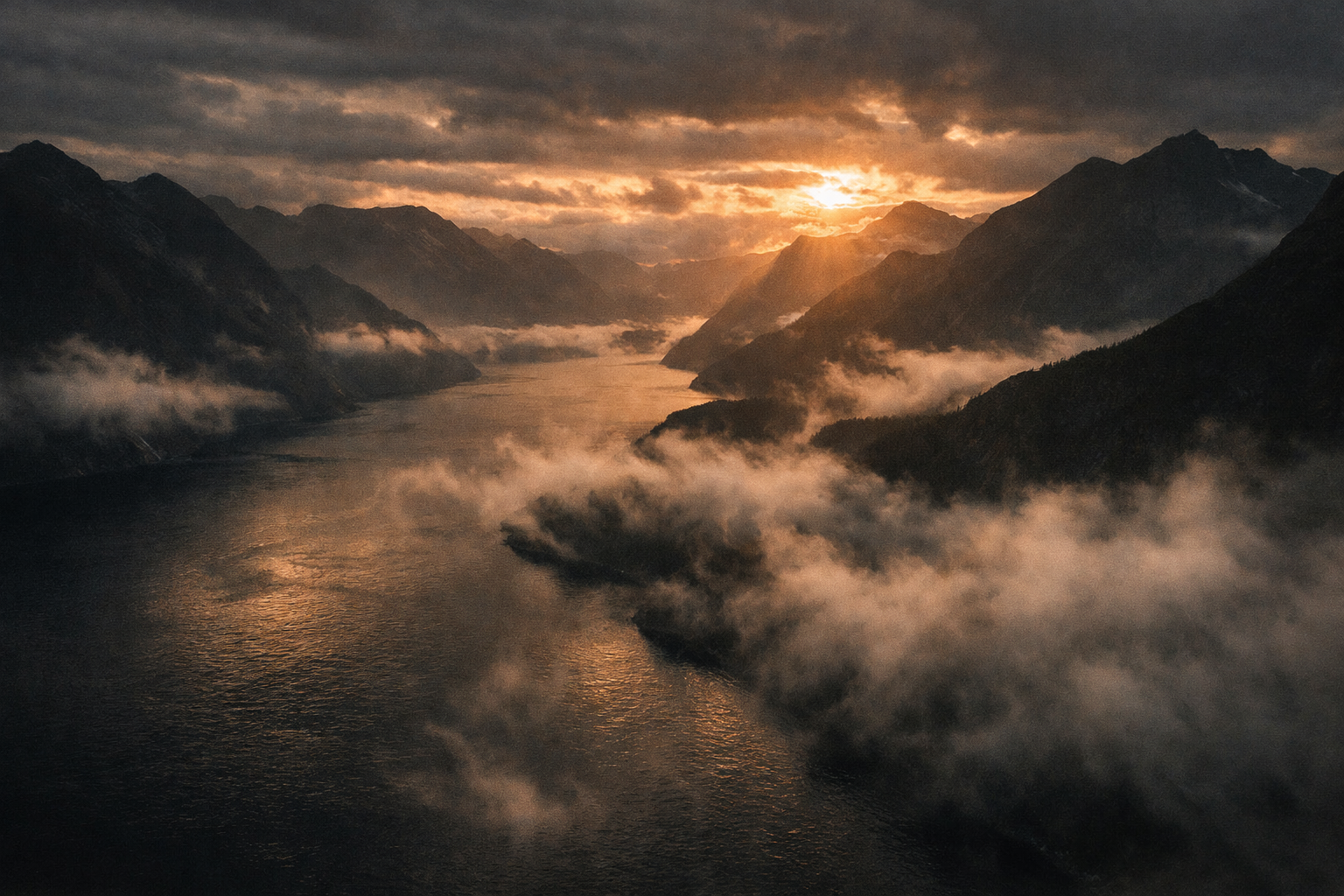 Fjord i gyllene timmen — stillhet vid ett vägskäl
