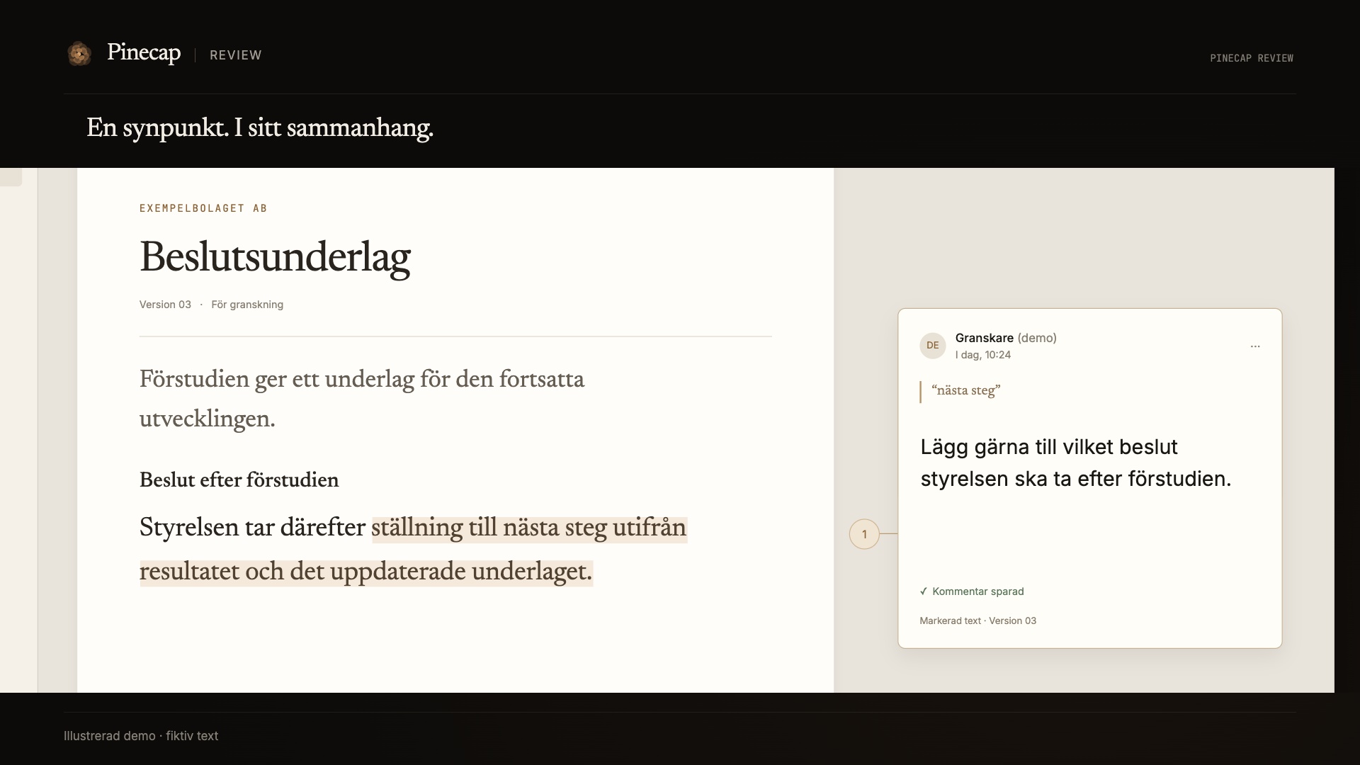 Exempel på en kommentar intill texten den berör